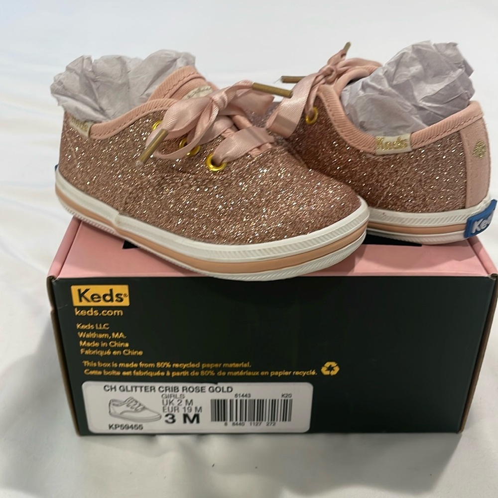 Keds X Kate Spade Rose Gold Glitter Sneakers size 3